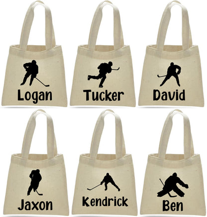 Personalized Hockey Favor Bags - Set of 6 Cotton Canvas Party Bags