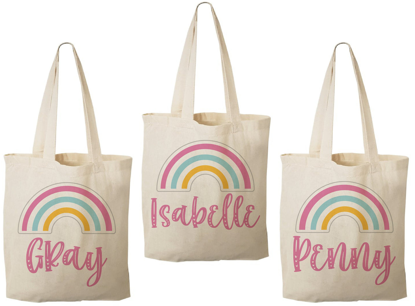 Personalized Rainbow Cotton Party Favor Bags - Set of 3