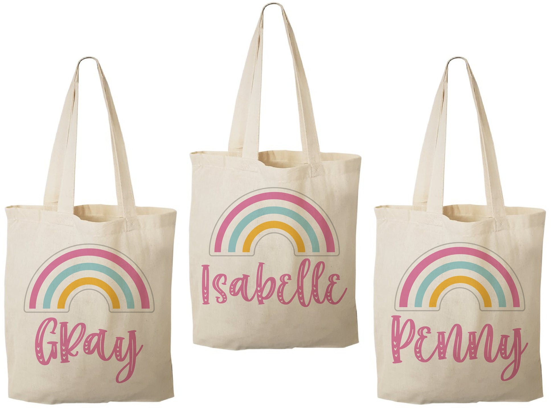 Personalized Rainbow Cotton Party Favor Bags - Set of 3