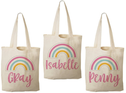 Personalized Rainbow Cotton Party Favor Bags - Set of 3