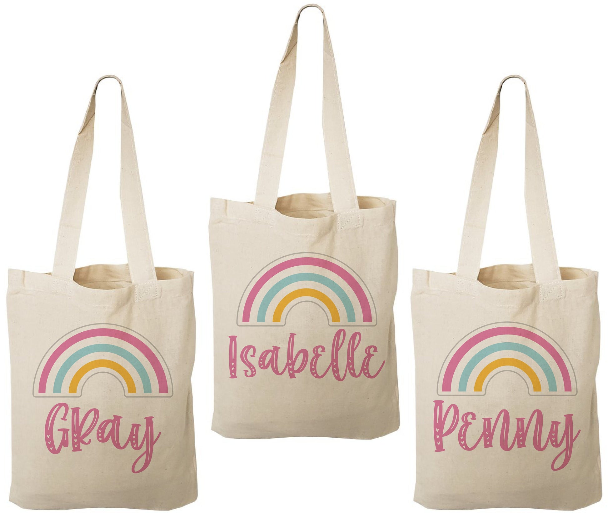 Personalized Rainbow Cotton Party Favor Bags - Set of 3
