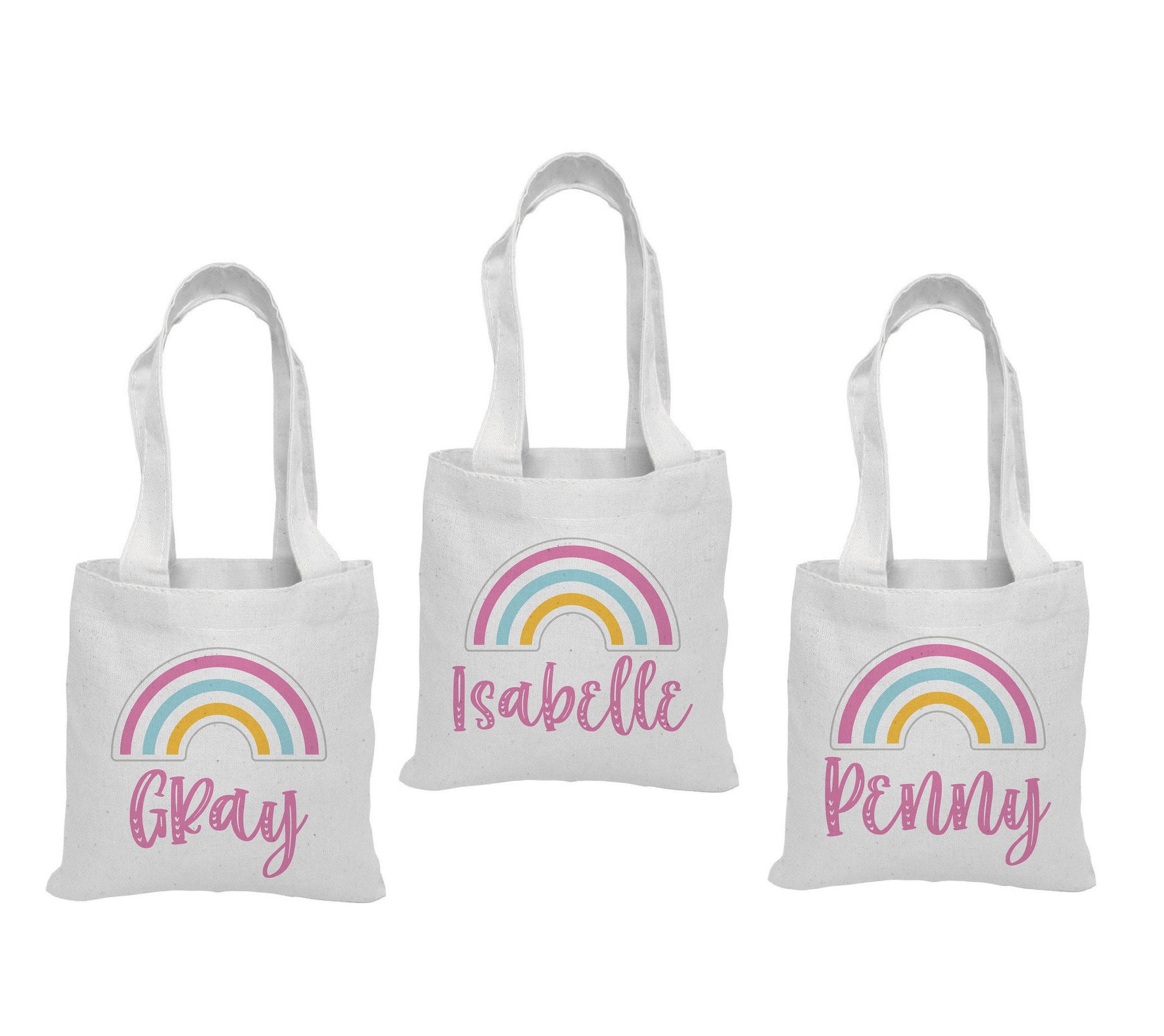 Personalized Rainbow Cotton Party Favor Bags - Set of 3