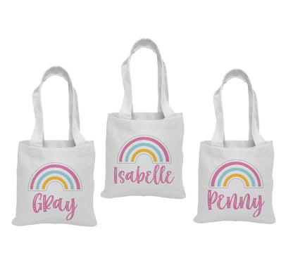 Personalized Rainbow Cotton Party Favor Bags - Set of 3