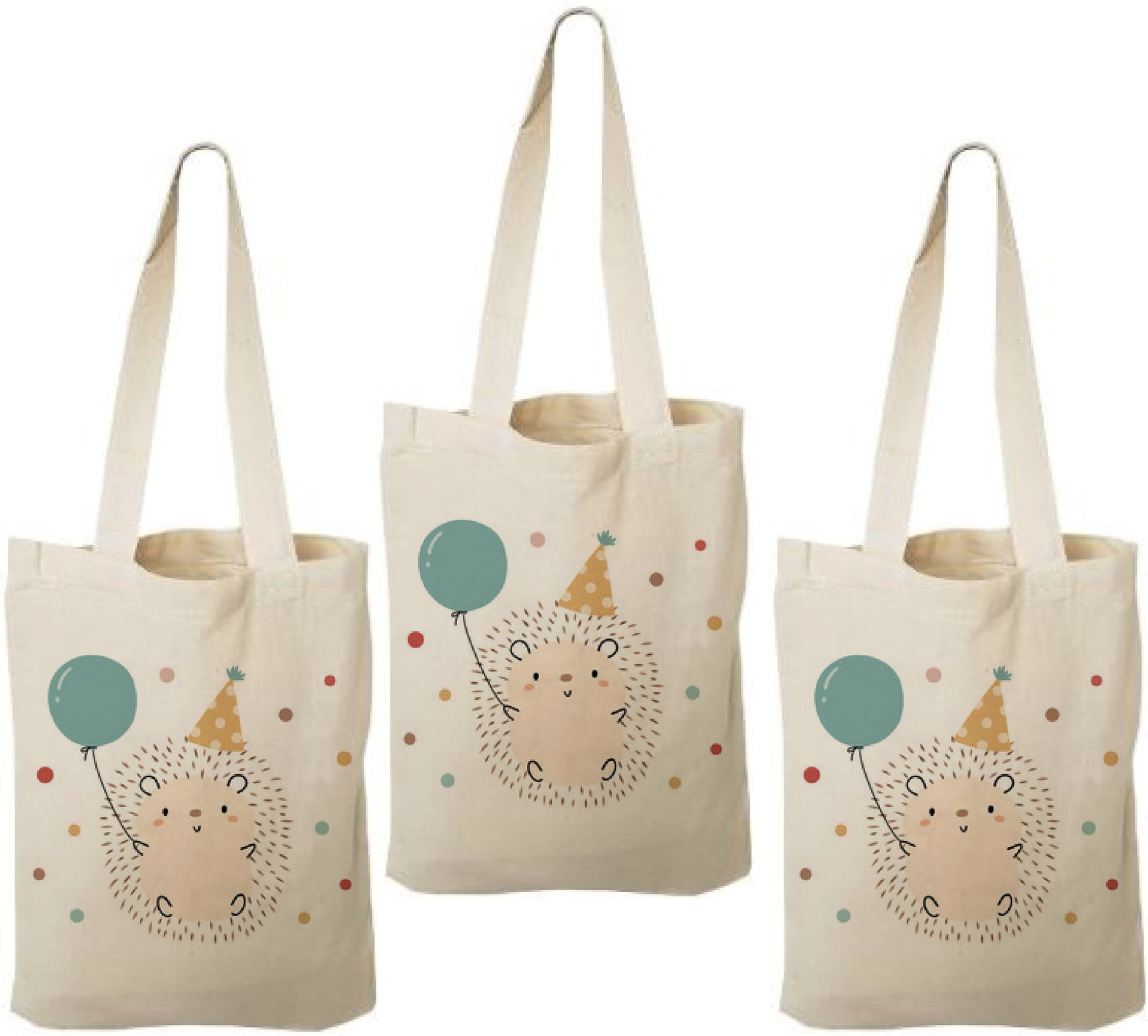 Hedgehog Party Favor Bags - Set of 3, Woodland Birthday Cotton Goodie Bags