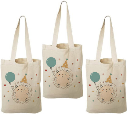 Hedgehog Party Favor Bags - Set of 3, Woodland Birthday Cotton Goodie Bags