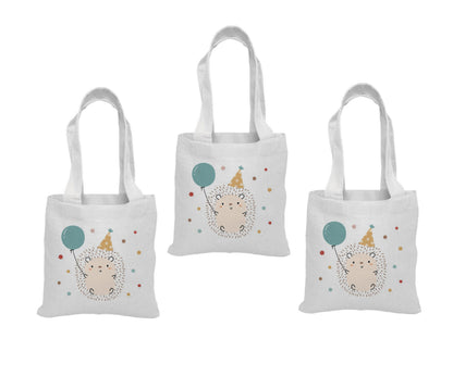 Hedgehog Party Favor Bags - Set of 3, Woodland Birthday Cotton Goodie Bags