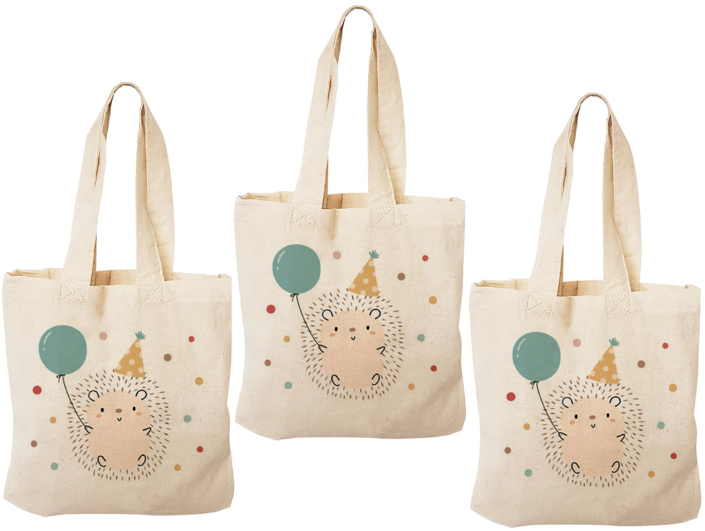 Hedgehog Party Favor Bags - Set of 3, Woodland Birthday Cotton Goodie Bags