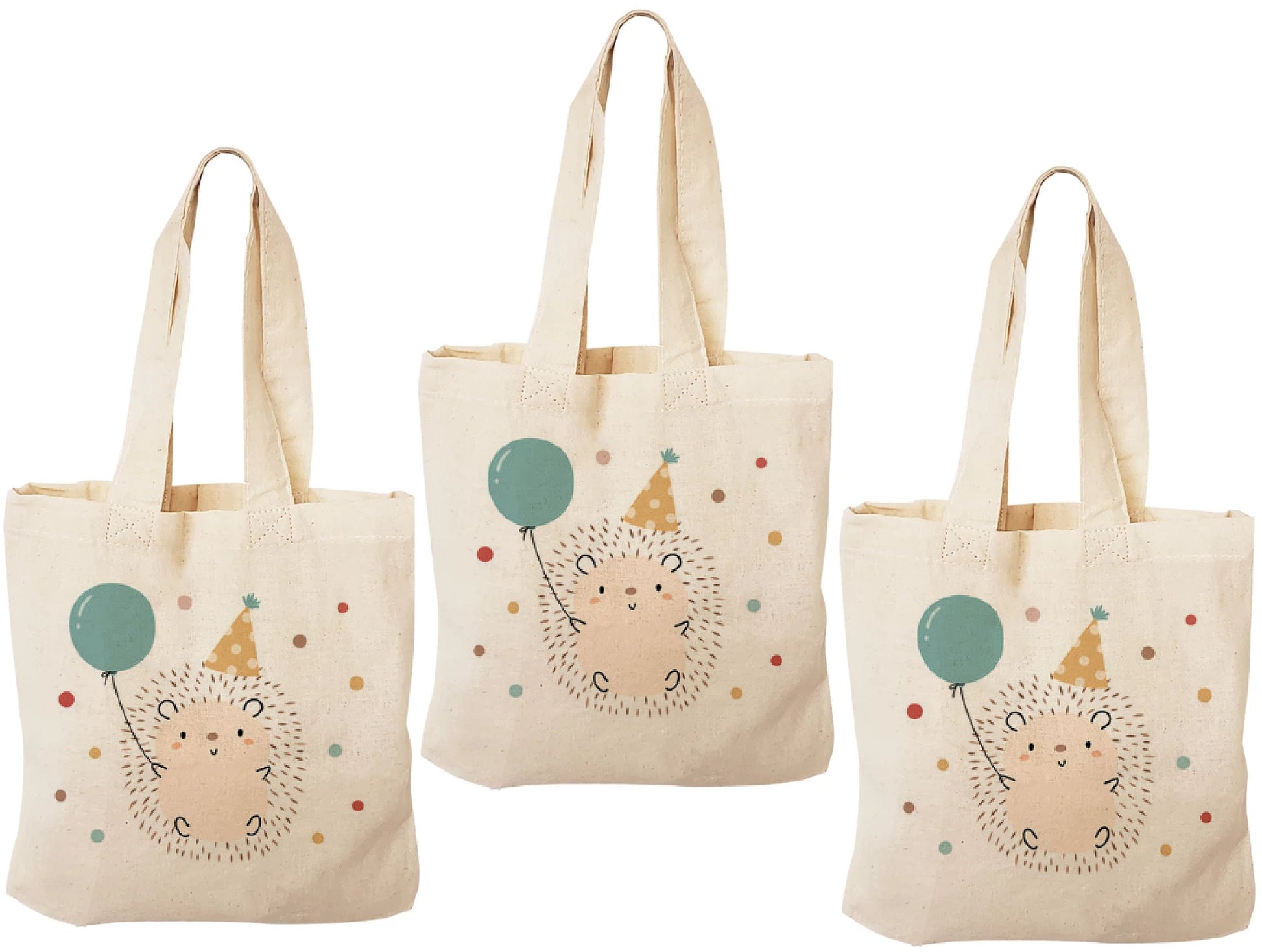 Hedgehog Party Favor Bags - Set of 3, Woodland Birthday Cotton Goodie Bags