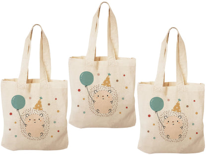 Hedgehog Party Favor Bags - Set of 3, Woodland Birthday Cotton Goodie Bags
