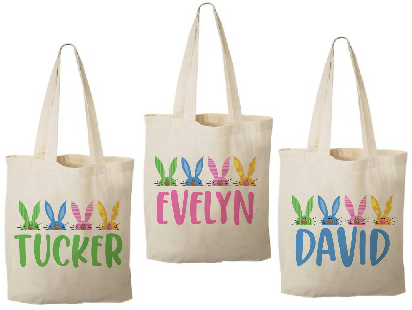 Set of 3 Personalized Easter Cotton Treat Bags, Bunny Design