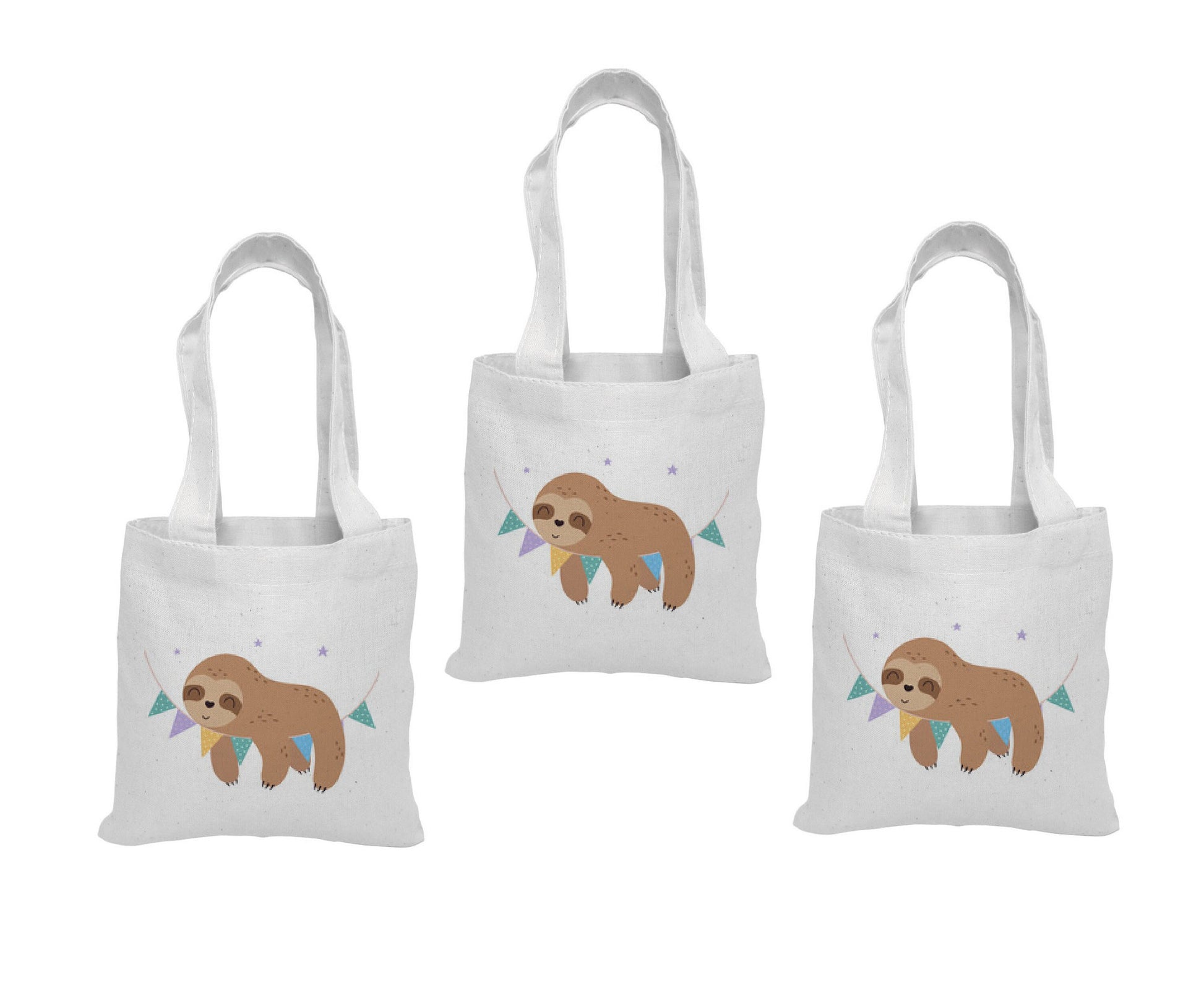 Sloth Party Favor Bags - Perfect for Sloth Themed Parties! - Cotton Party Bags with Handles