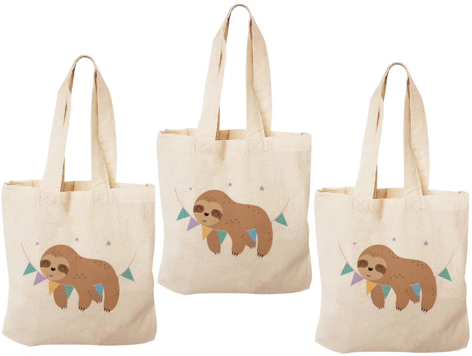 Sloth Party Favor Bags - Perfect for Sloth Themed Parties! - Cotton Party Bags with Handles