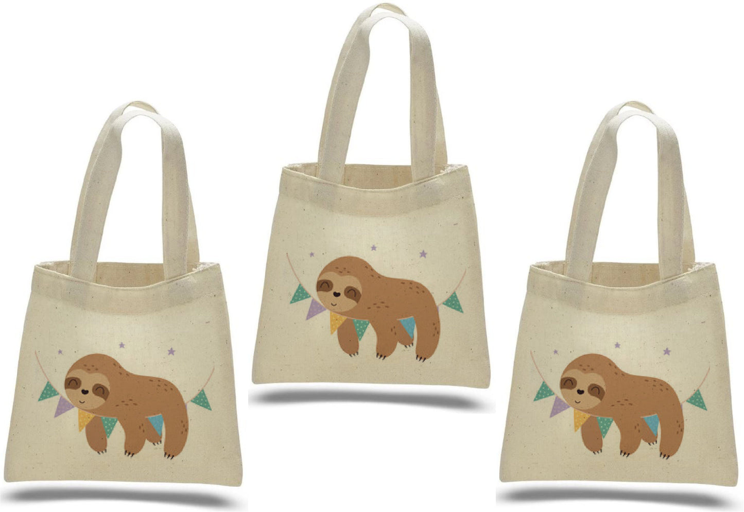 Sloth Party Favor Bags - Perfect for Sloth Themed Parties! - Cotton Party Bags with Handles
