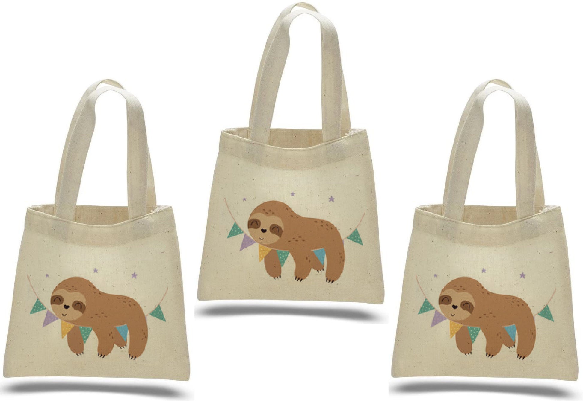 Sloth Party Favor Bags - Perfect for Sloth Themed Parties! - Cotton Party Bags with Handles