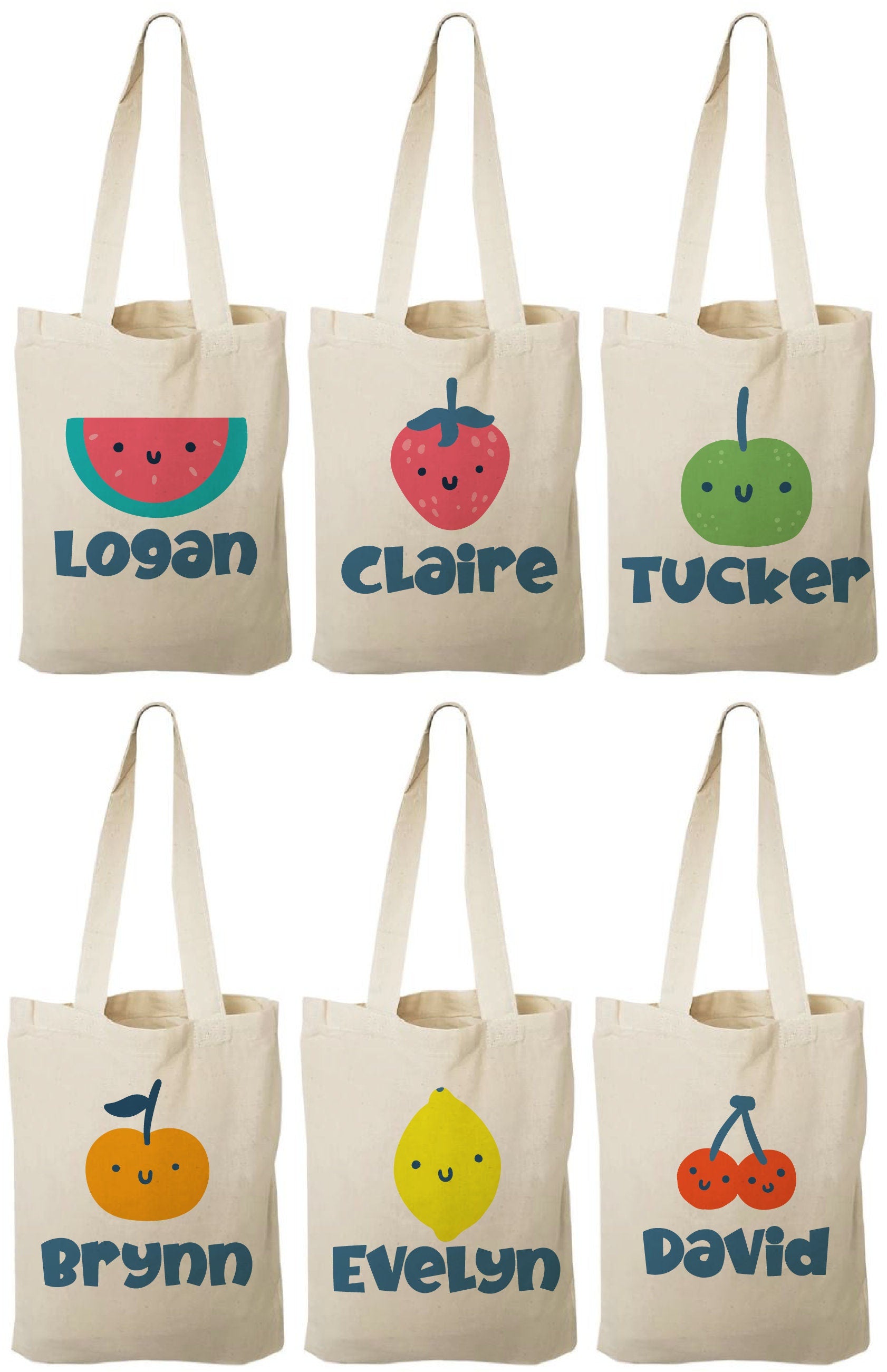 Custom Fruit Party Favor Bags - Featuring Guest's Names - Set of Six Bags - Perfect for Fruit Themed Parties and Events!