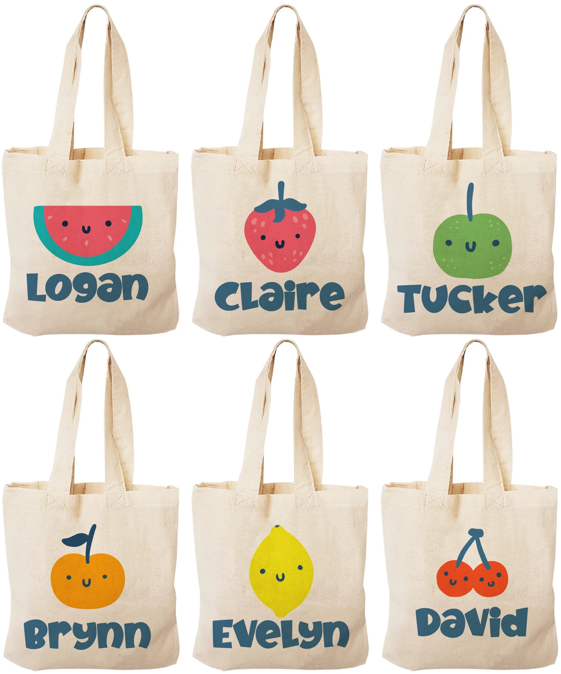 Custom Fruit Party Favor Bags - Featuring Guest's Names - Set of Six Bags - Perfect for Fruit Themed Parties and Events!