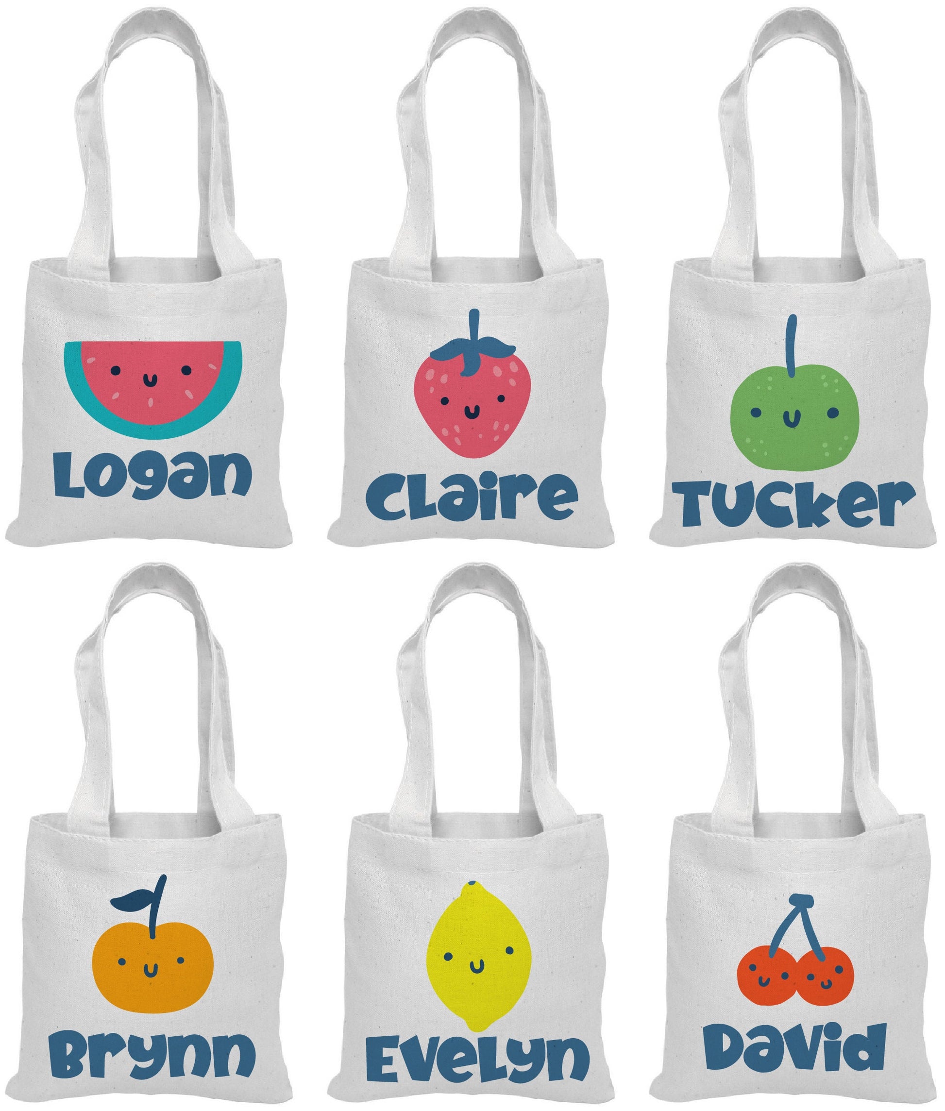 Custom Fruit Party Favor Bags - Featuring Guest's Names - Set of Six Bags - Perfect for Fruit Themed Parties and Events!