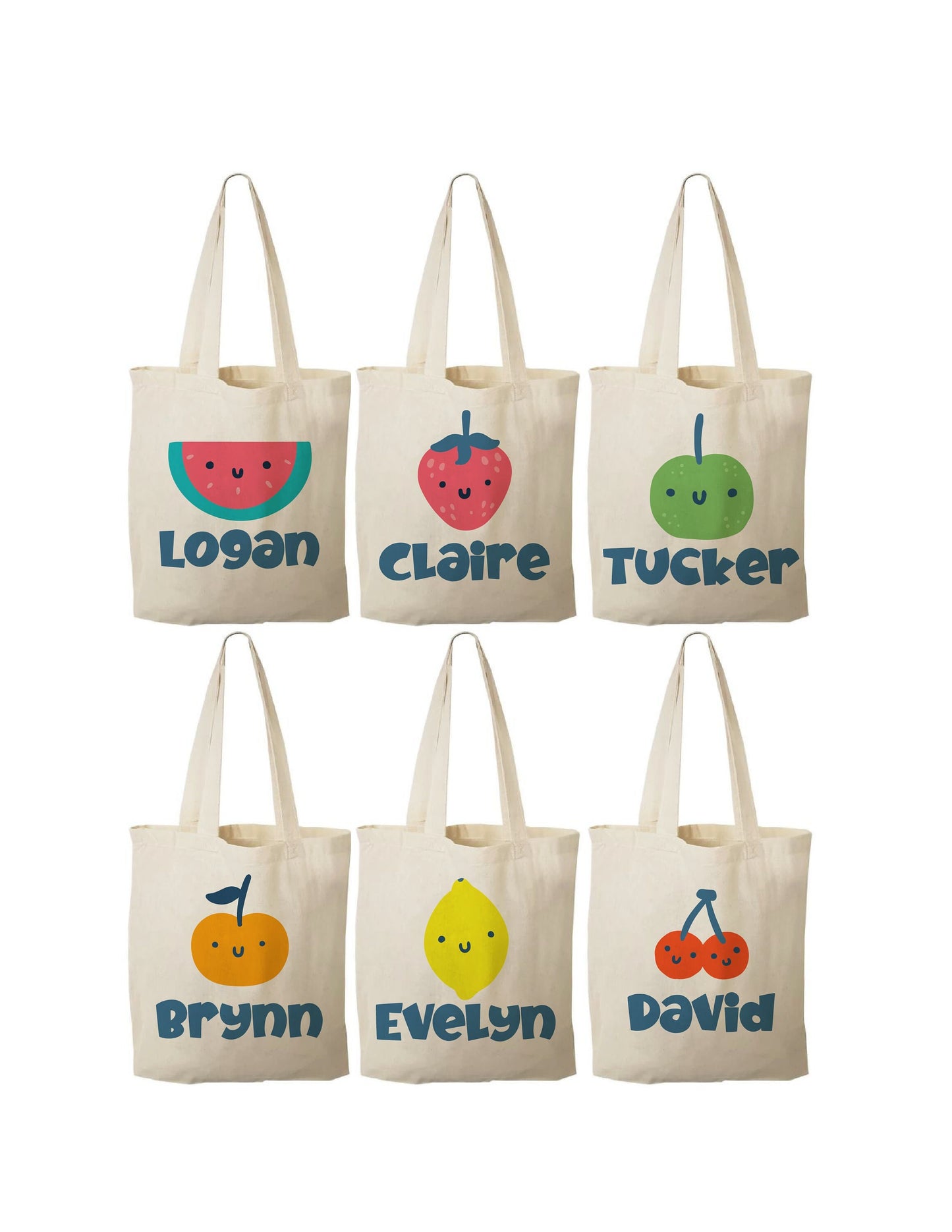 Custom Fruit Party Favor Bags - Featuring Guest's Names - Set of Six Bags - Perfect for Fruit Themed Parties and Events!
