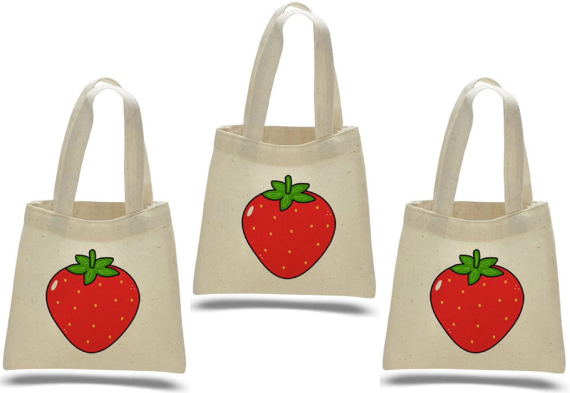 Strawberry Cotton Treat Bags, Set of 3, Party Favors