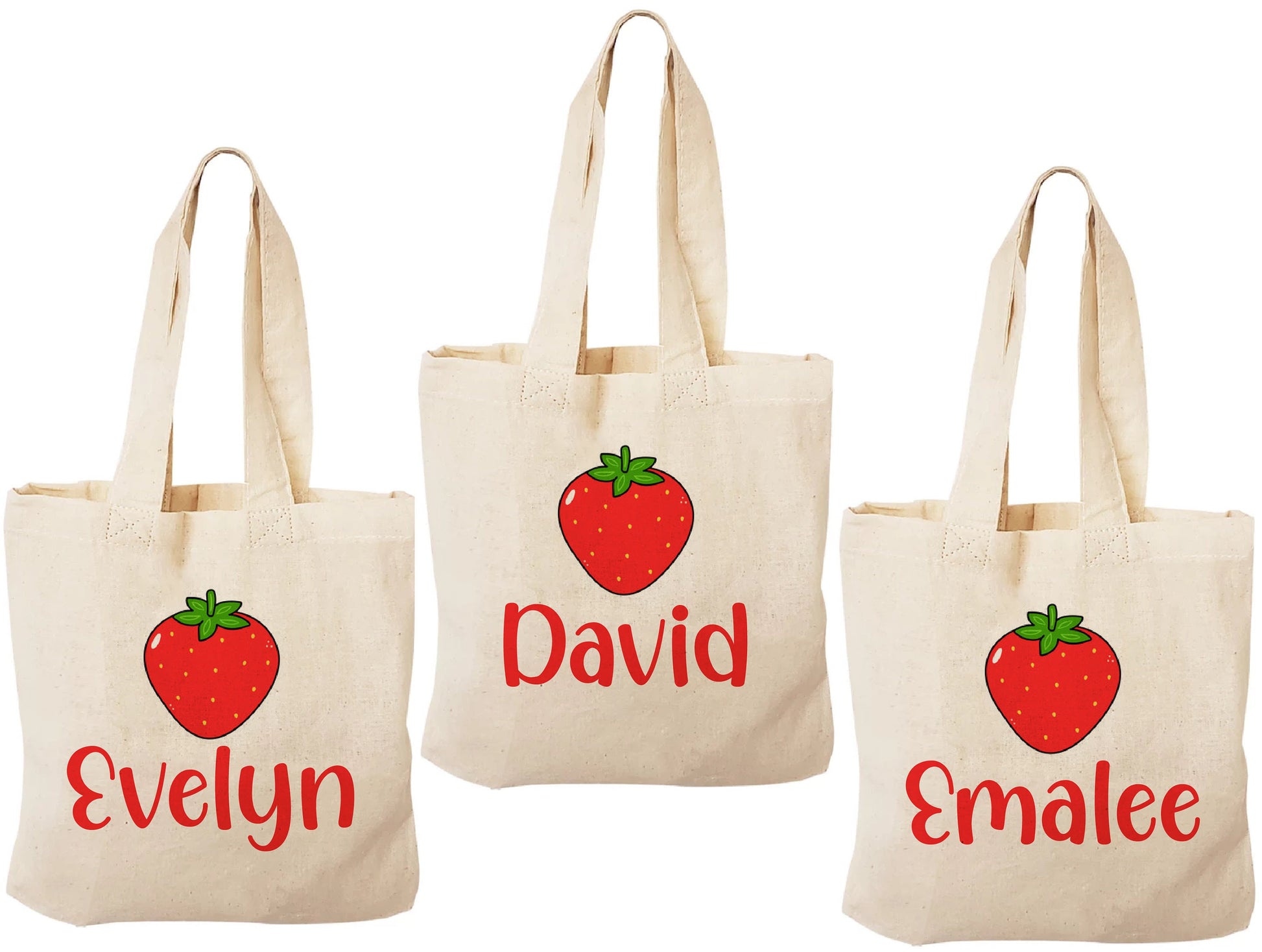 Custom Strawberry Party Favor Bags - Set of Three Bags - Perfect for Strawberry Themed Parties and Events! Featuring Guest Names