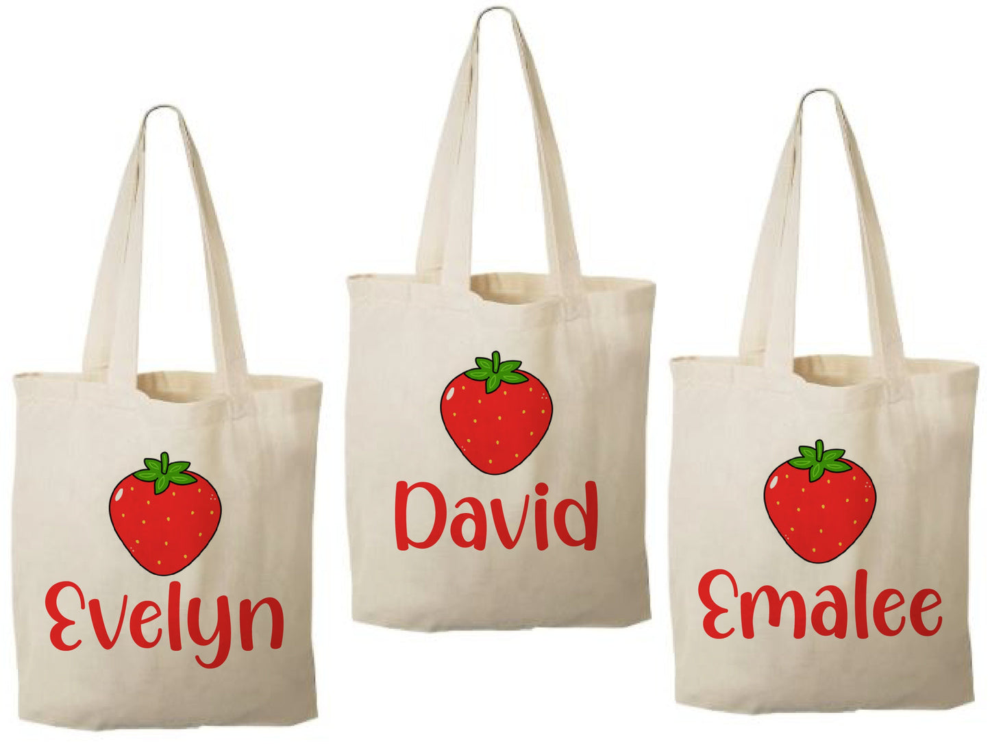 Custom Strawberry Party Favor Bags - Set of Three Bags - Perfect for Strawberry Themed Parties and Events! Featuring Guest Names