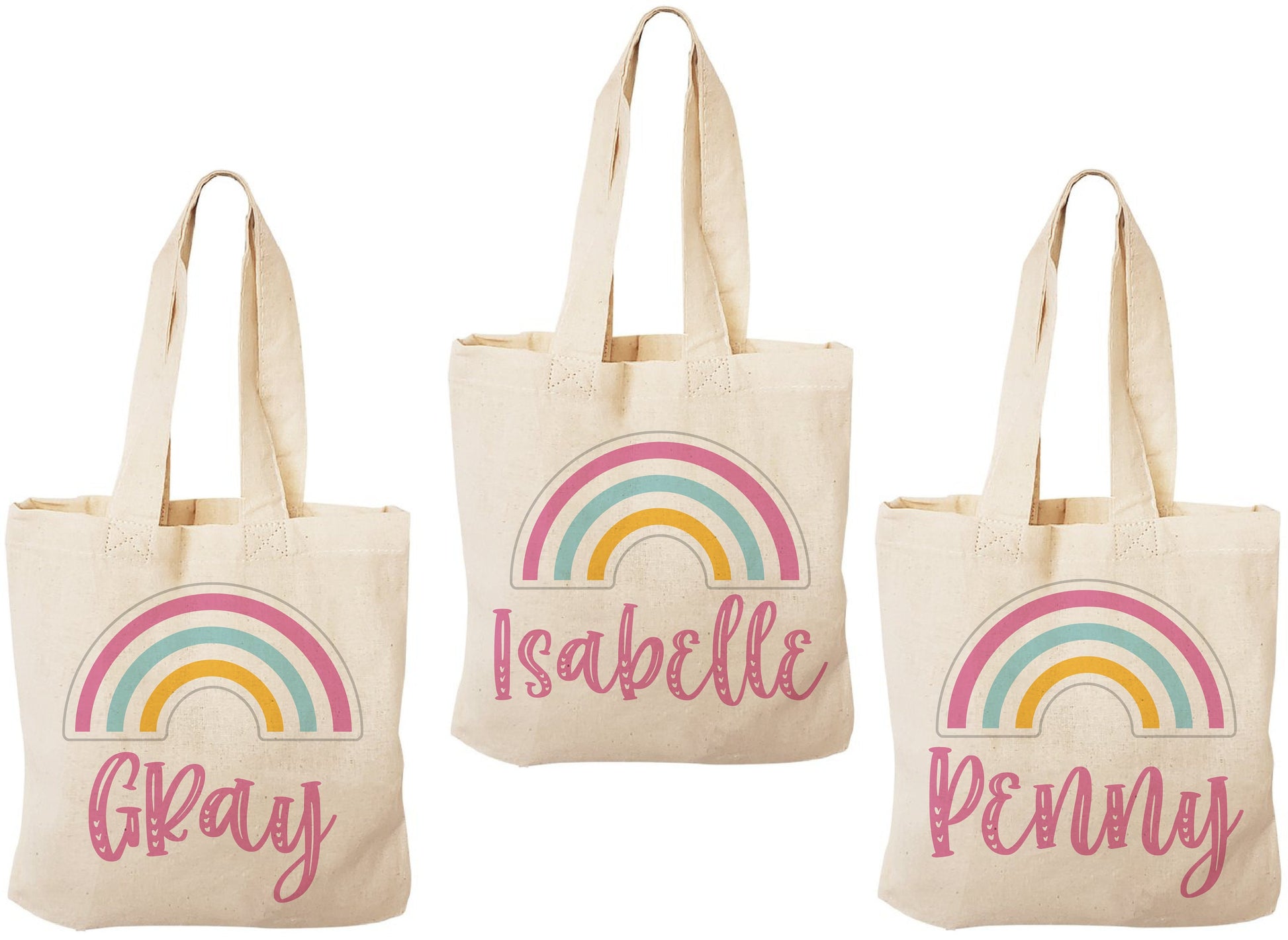 Personalized Rainbow Cotton Party Favor Bags - Set of 3