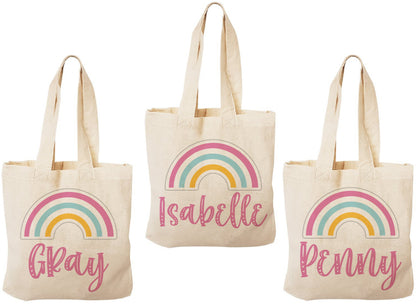 Personalized Rainbow Cotton Party Favor Bags - Set of 3
