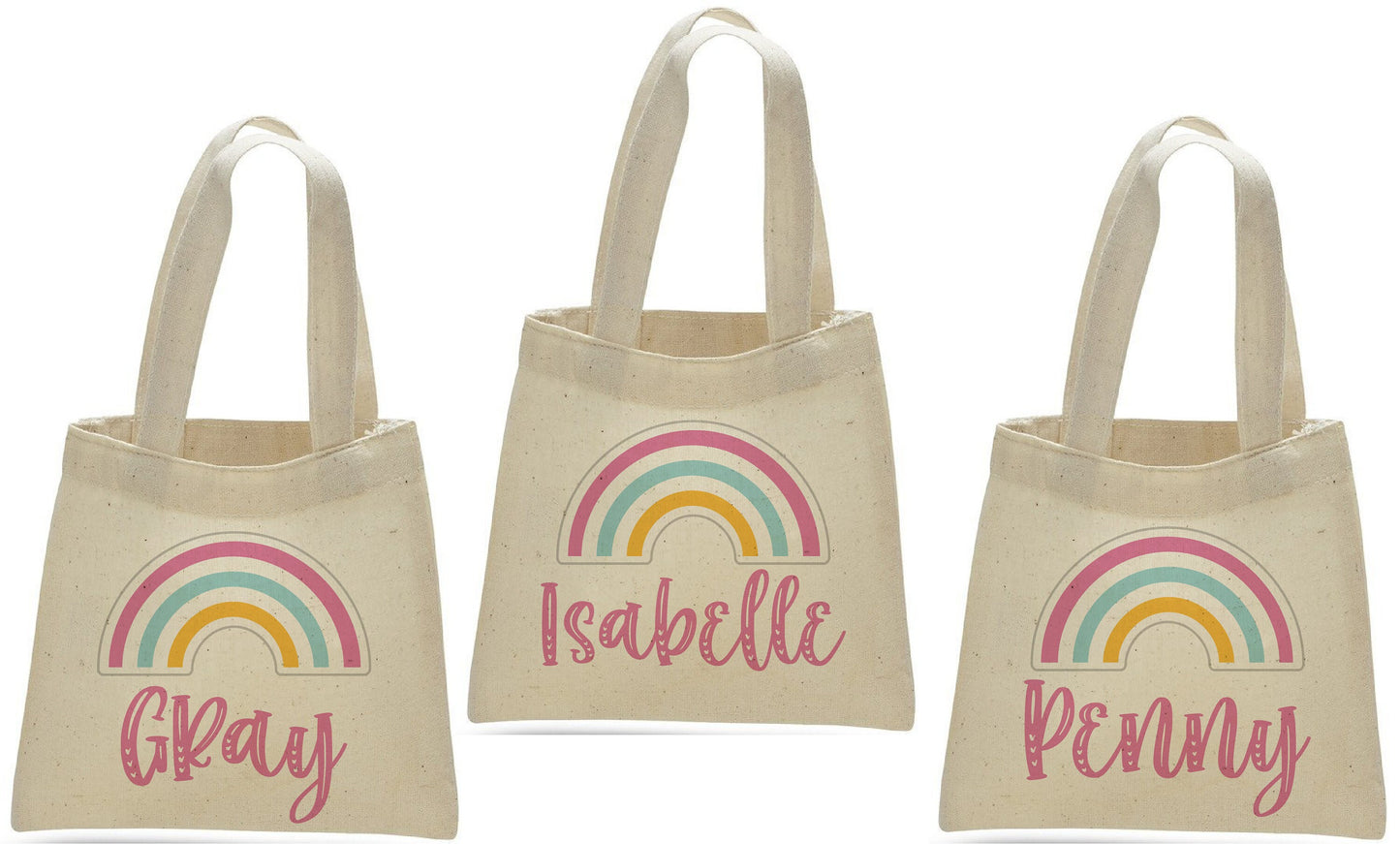 Personalized Rainbow Cotton Party Favor Bags - Set of 3
