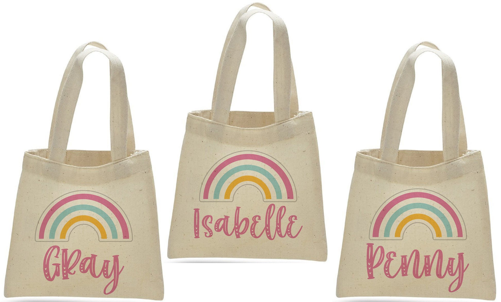 Personalized Rainbow Cotton Party Favor Bags - Set of 3
