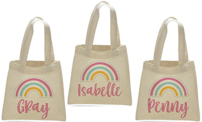 Personalized Rainbow Cotton Party Favor Bags - Set of 3
