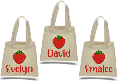 Custom Strawberry Party Favor Bags - Set of Three Bags - Perfect for Strawberry Themed Parties and Events! Featuring Guest Names