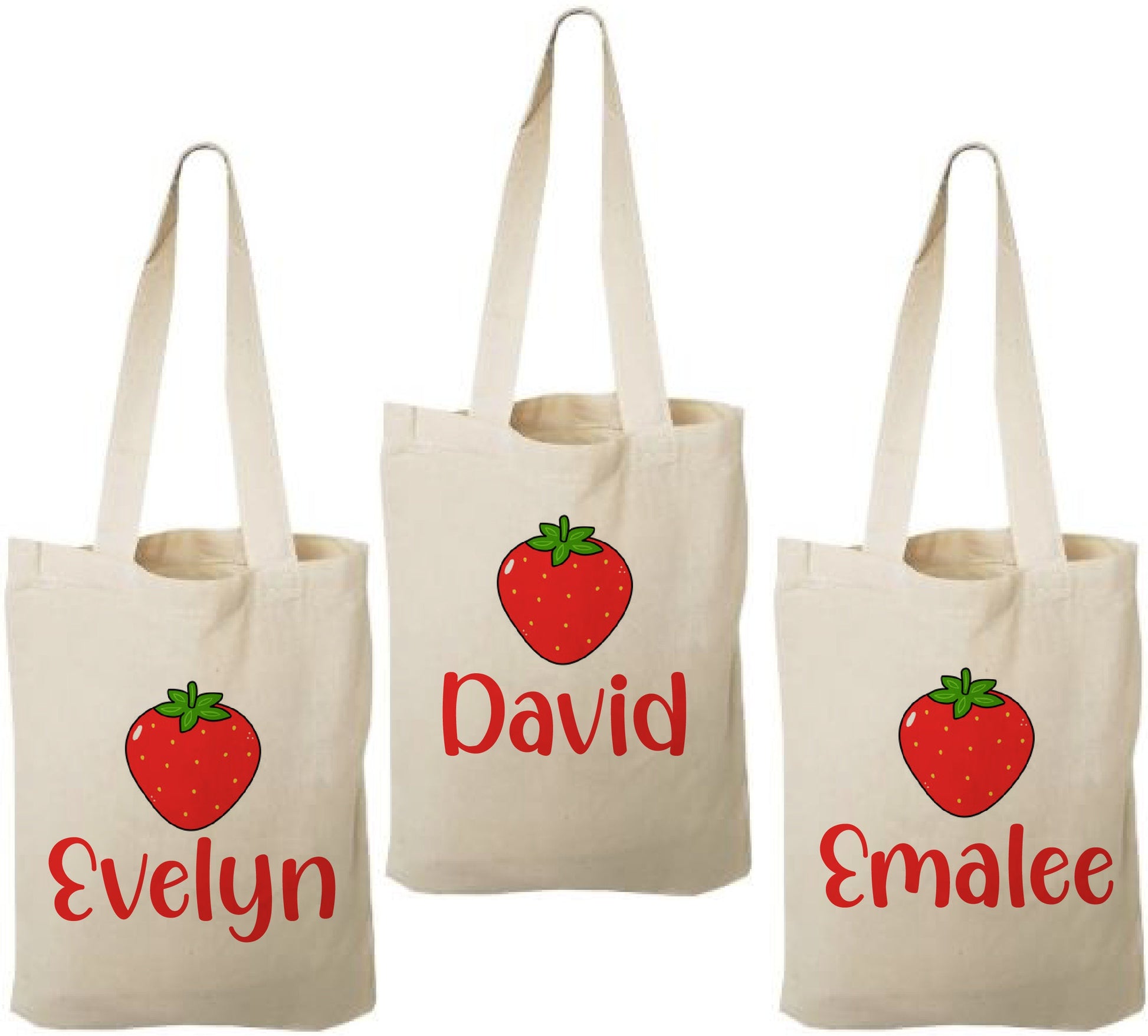 Custom Strawberry Party Favor Bags - Set of Three Bags - Perfect for Strawberry Themed Parties and Events! Featuring Guest Names