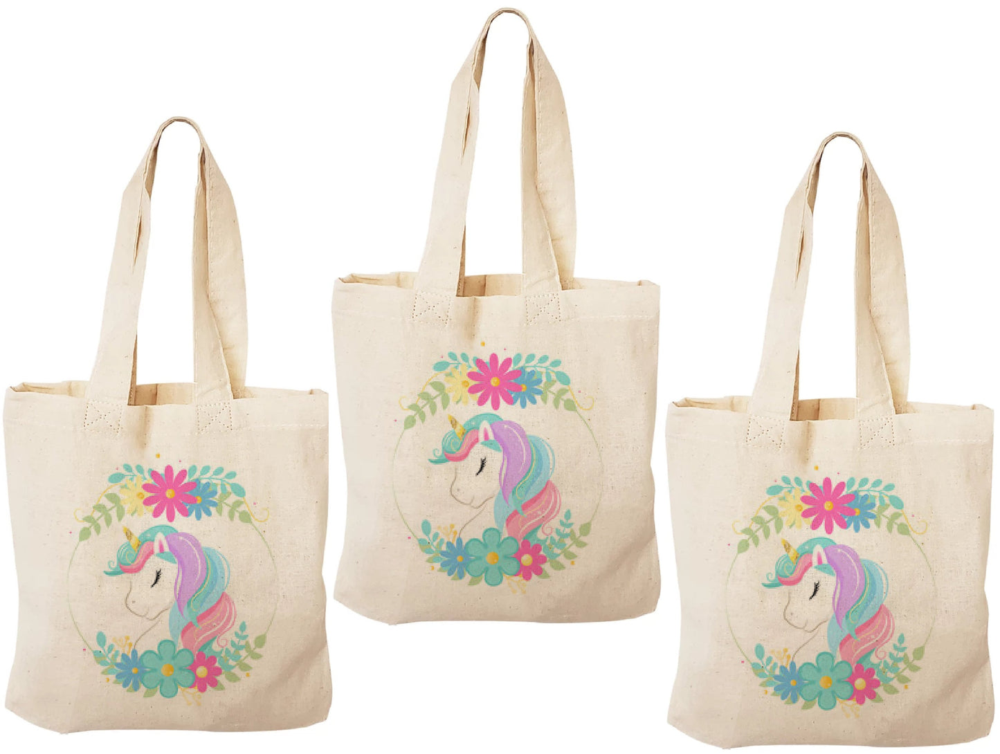 Unicorn Party Favor Bags – Set of 3 Reusable Canvas Goodie Bags