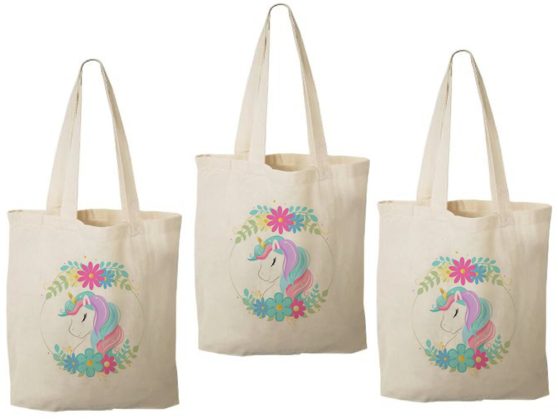 Unicorn Party Favor Bags – Set of 3 Reusable Canvas Goodie Bags