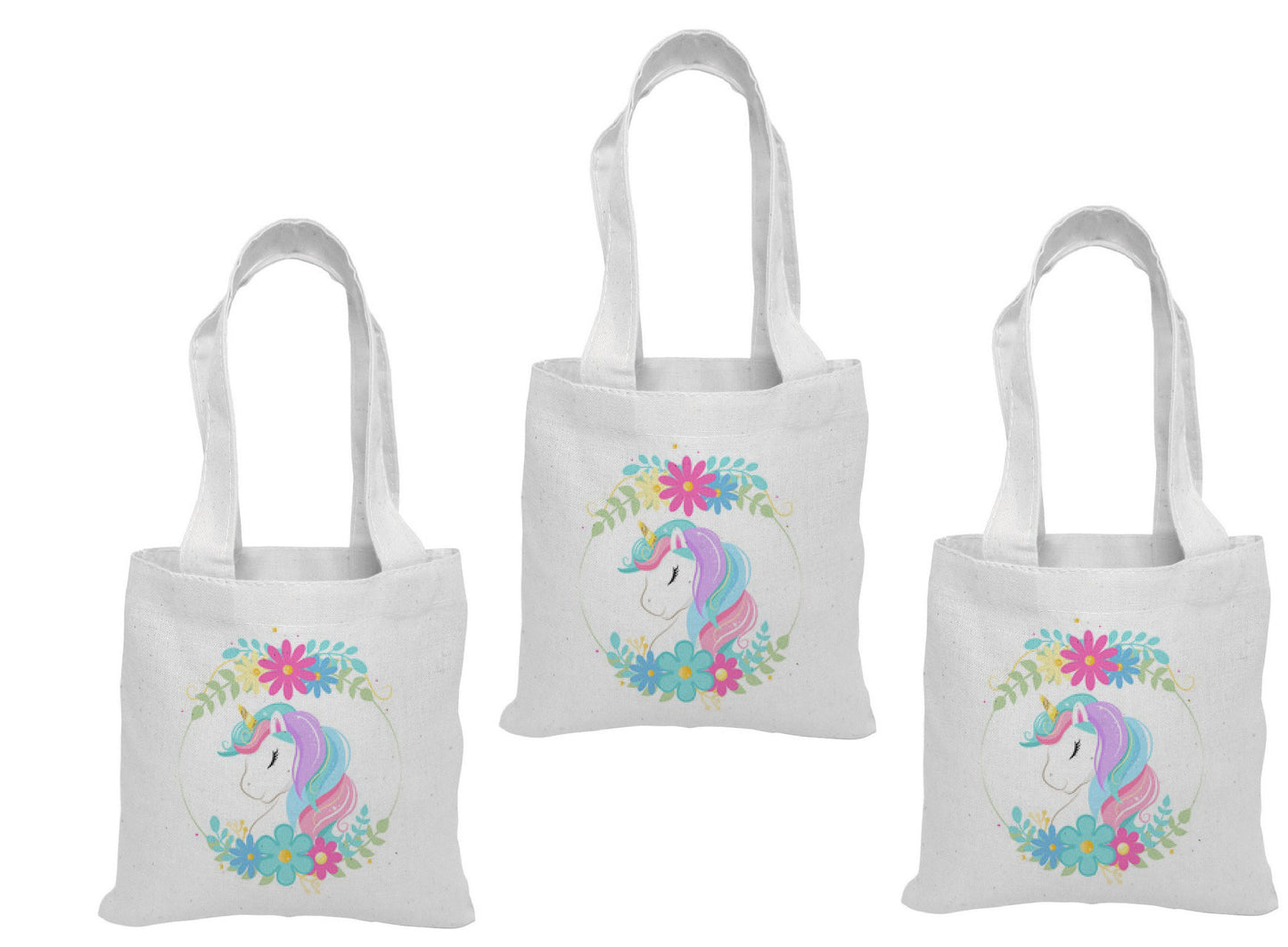 Unicorn Party Favor Bags – Set of 3 Reusable Canvas Goodie Bags