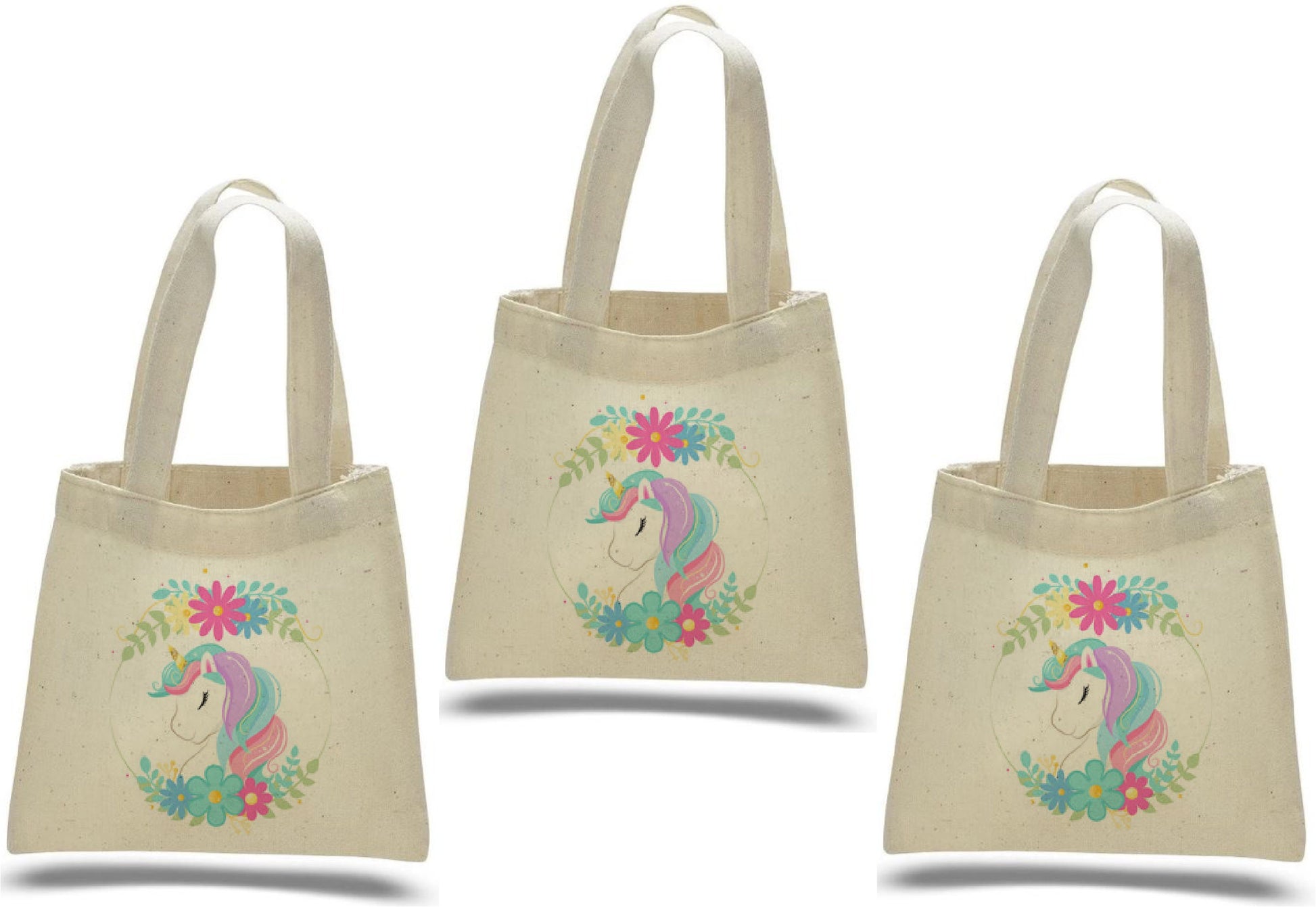 Unicorn Party Favor Bags – Set of 3 Reusable Canvas Goodie Bags