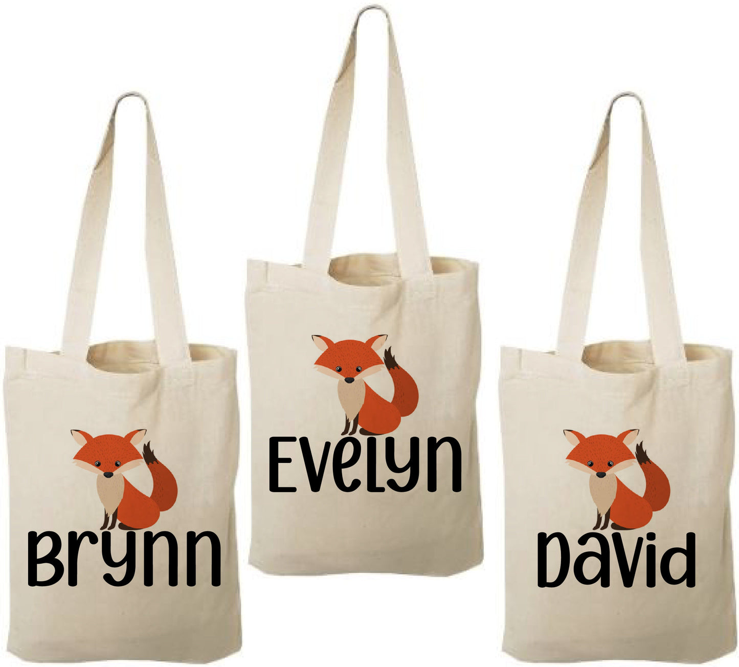 Custom Fox Party Favor Bags - Perfect for Fox or Woodland Themed Parties - Set of three - Cotton Bags with Handles