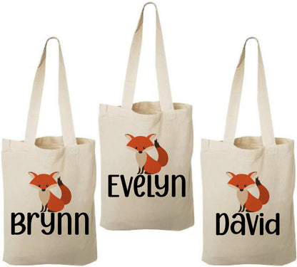 Custom Fox Party Favor Bags - Perfect for Fox or Woodland Themed Parties - Set of three - Cotton Bags with Handles