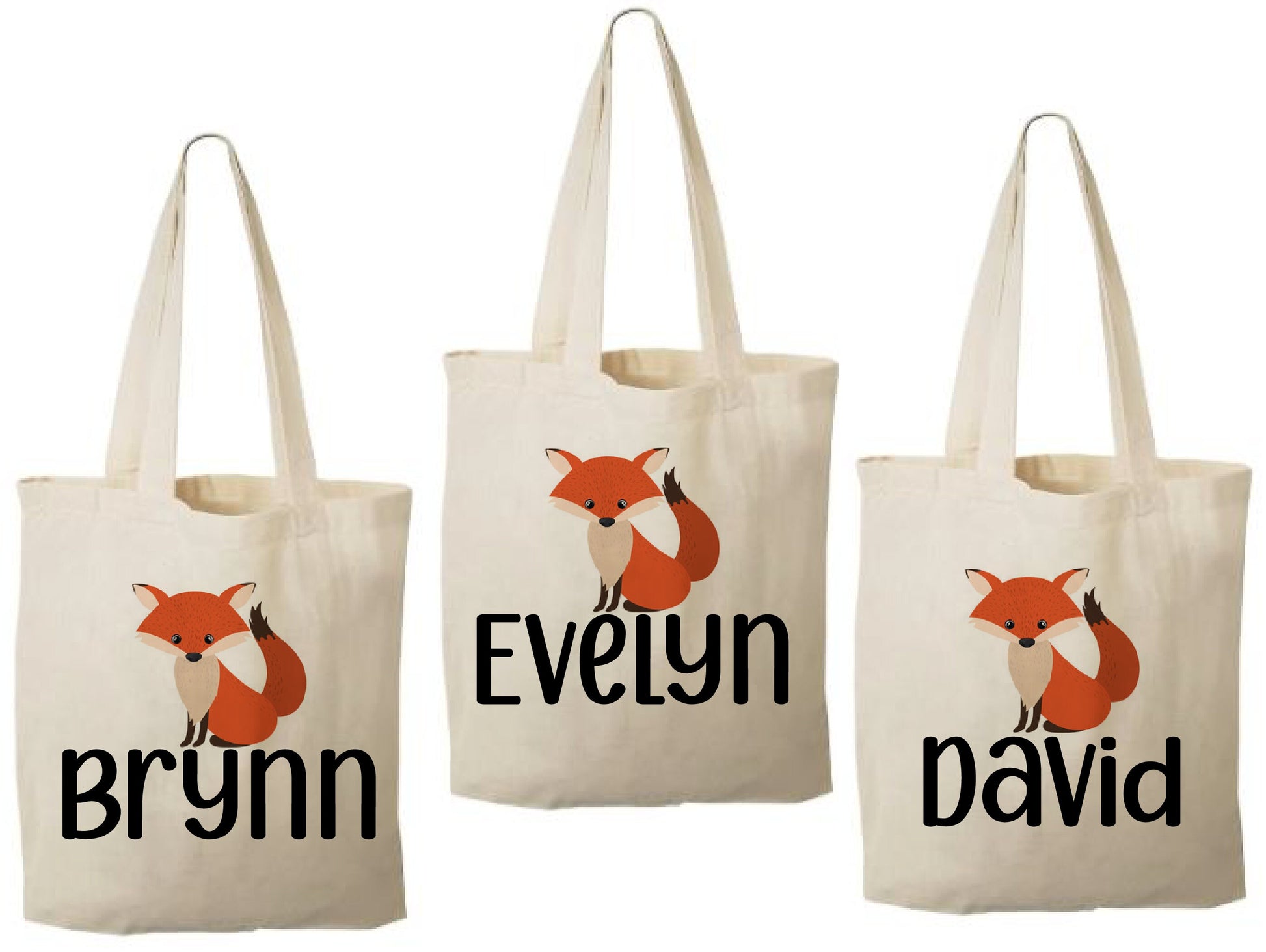 Custom Fox Party Favor Bags - Perfect for Fox or Woodland Themed Parties - Set of three - Cotton Bags with Handles