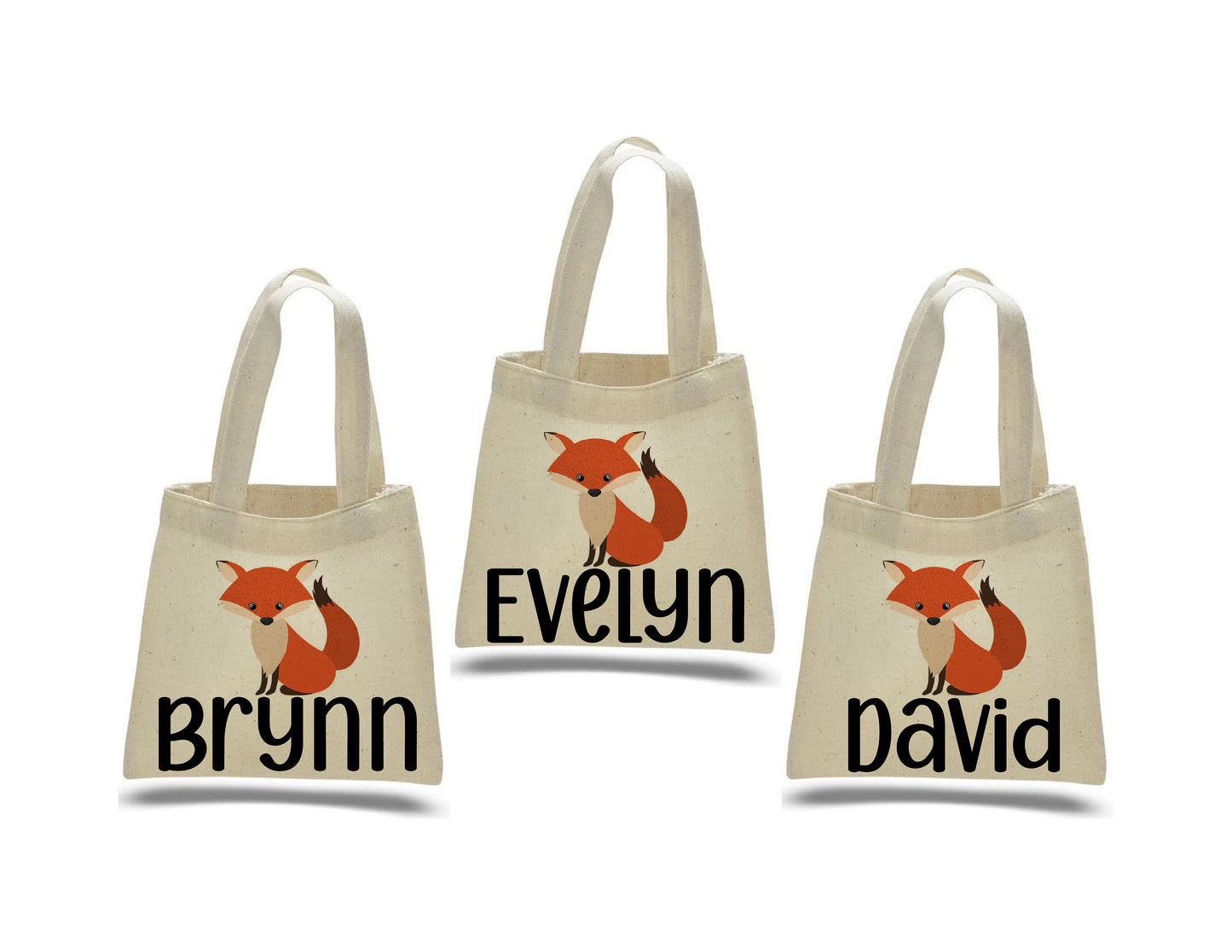 Custom Fox Party Favor Bags - Perfect for Fox or Woodland Themed Parties - Set of three - Cotton Bags with Handles