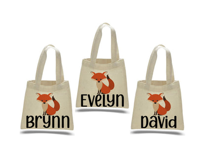Custom Fox Party Favor Bags - Perfect for Fox or Woodland Themed Parties - Set of three - Cotton Bags with Handles