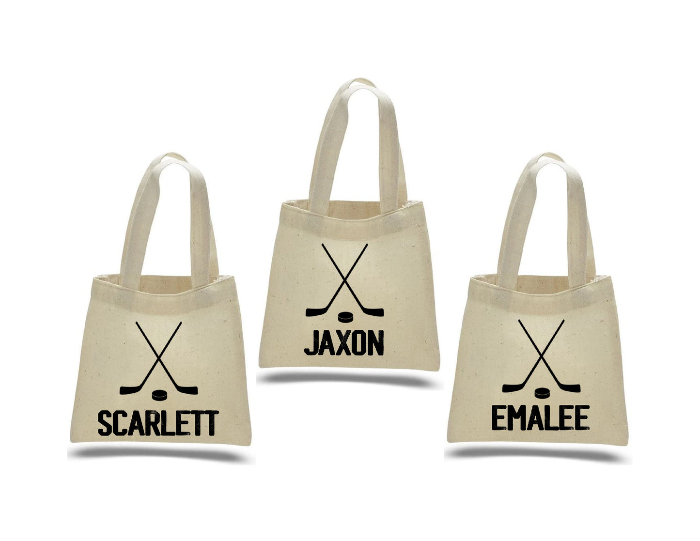 3 Hockey Party Favor Bags: Personalized Cotton Treat Bags