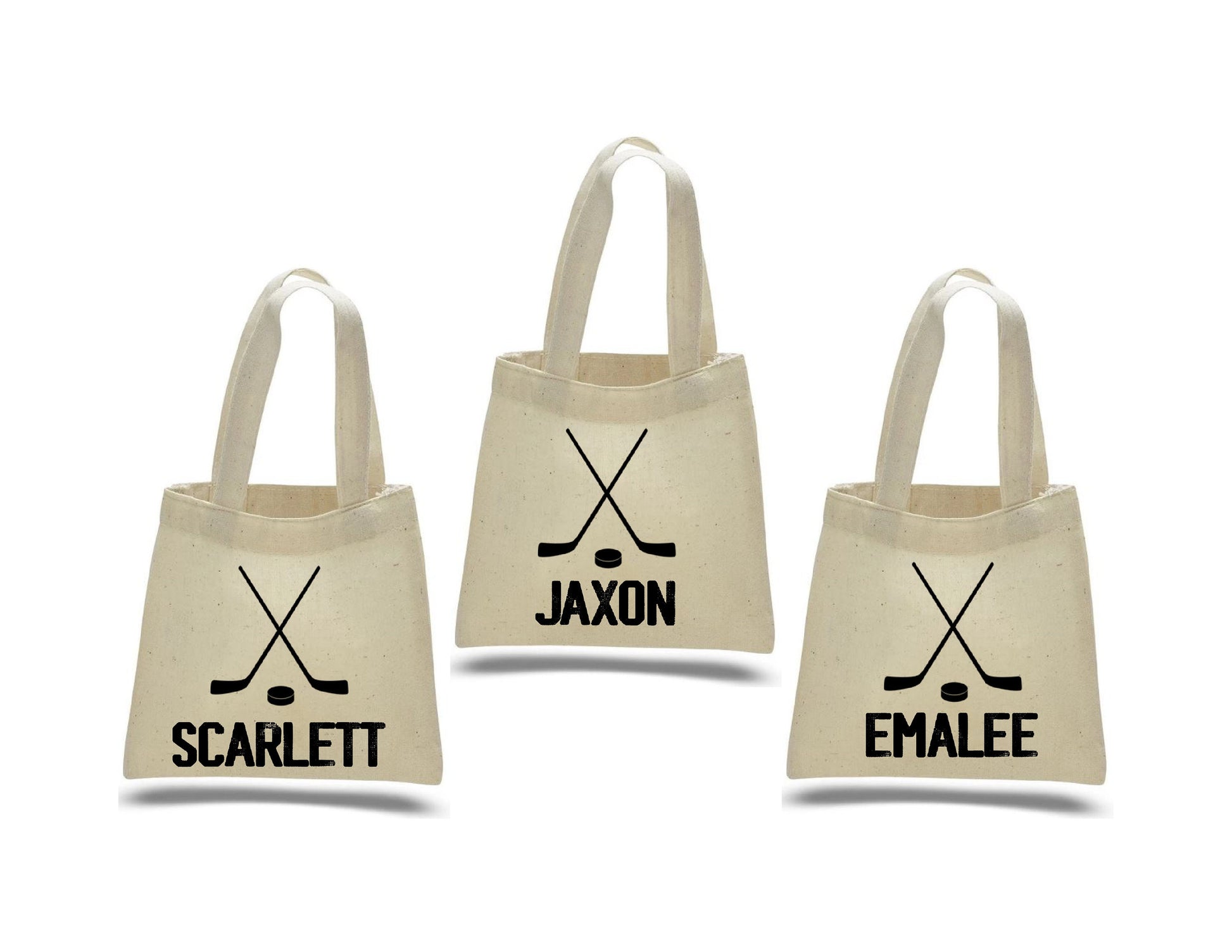 3 Hockey Party Favor Bags: Personalized Cotton Treat Bags