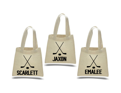 3 Hockey Party Favor Bags: Personalized Cotton Treat Bags