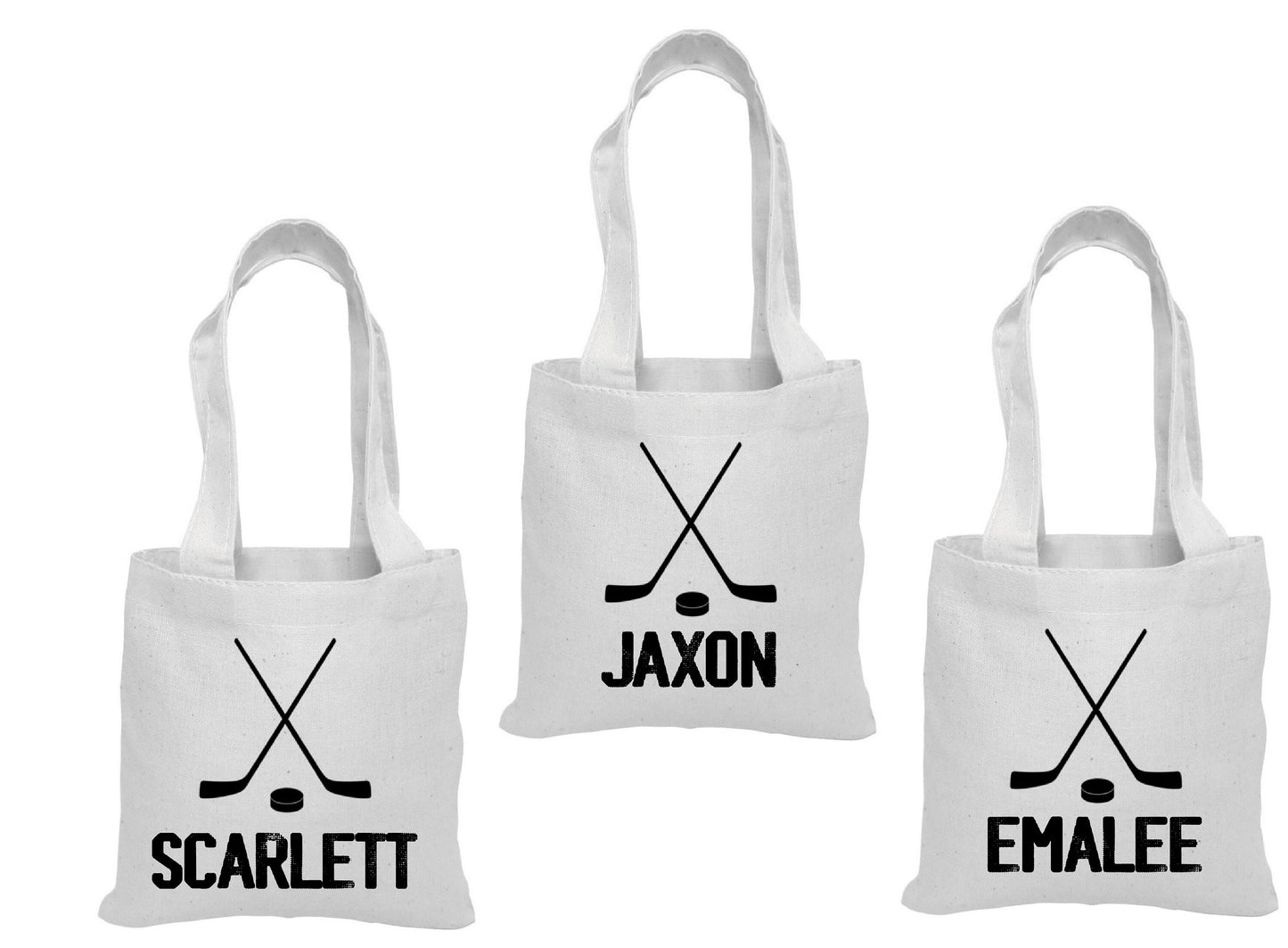 3 Hockey Party Favor Bags: Personalized Cotton Treat Bags