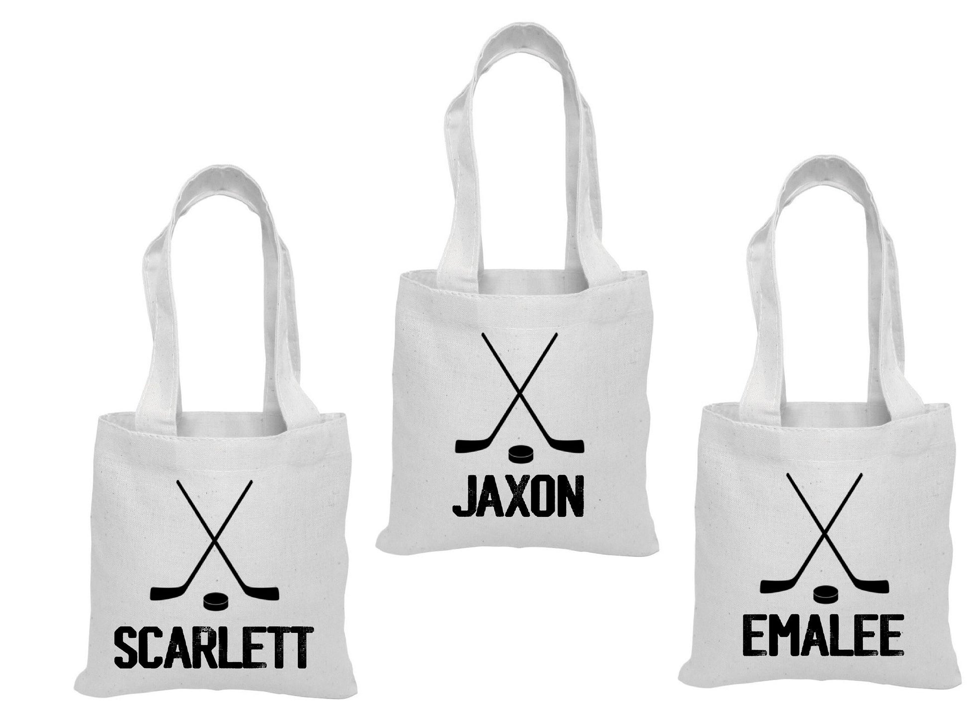 3 Hockey Party Favor Bags: Personalized Cotton Treat Bags