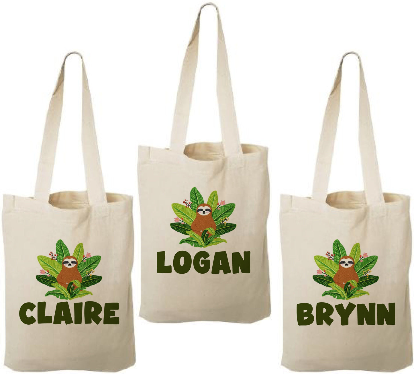 Custom Sloth Party Favor Bags - Set of Three Bags