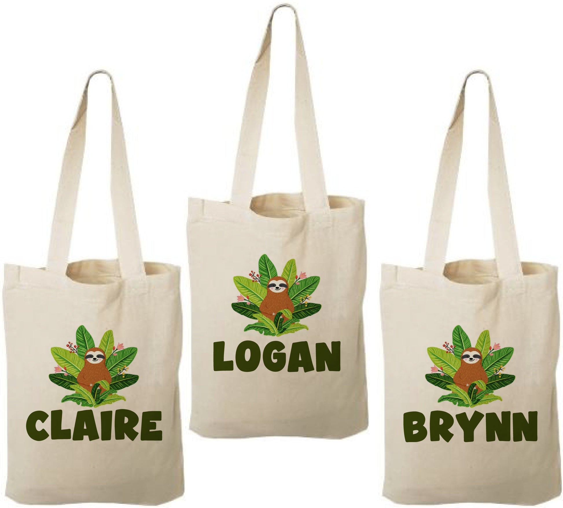 Custom Sloth Party Favor Bags - Set of Three Bags