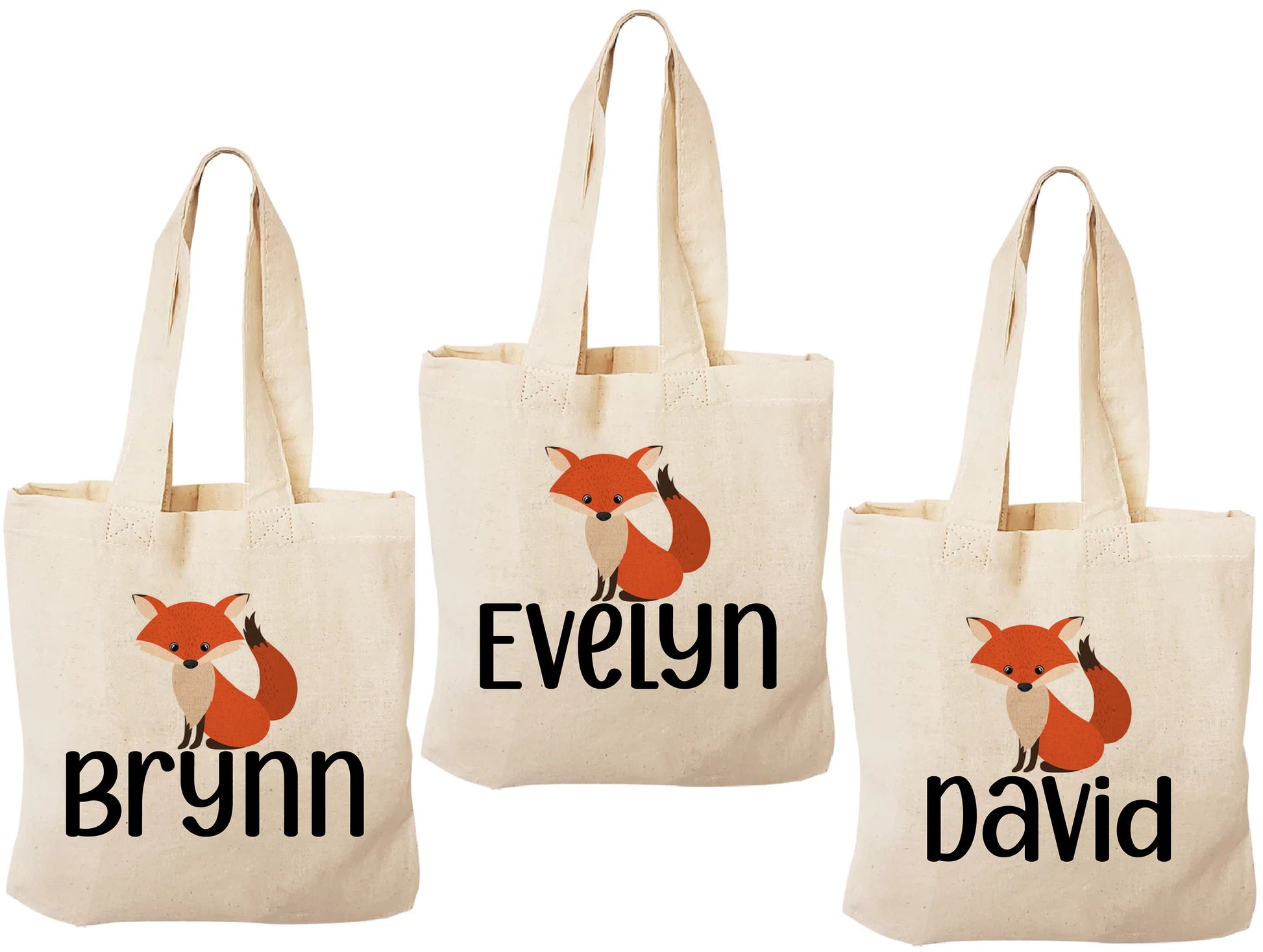 Custom Fox Party Favor Bags - Perfect for Fox or Woodland Themed Parties - Set of three - Cotton Bags with Handles