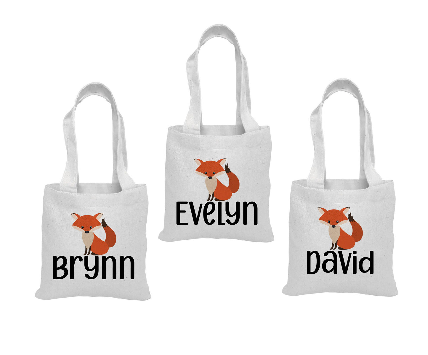 Custom Fox Party Favor Bags - Perfect for Fox or Woodland Themed Parties - Set of three - Cotton Bags with Handles